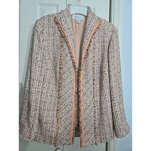 Blazer Silk & Rayon Peach Tweed Fringe Trim VTG 90's Mean Girls, Clueless READ